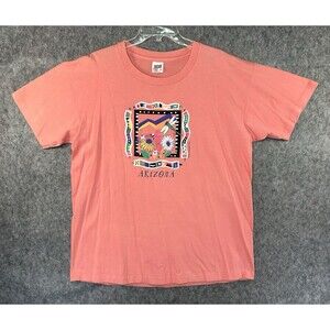 VTG Southwest Dragonfly Aztec Bee Floral Shirt Size XL Pink Anvil Single Stitch